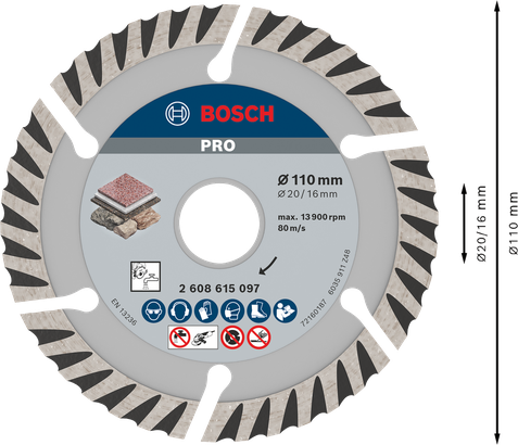 Bosch Stone 鑽石鋸片 110 毫米，用於切割石材。.